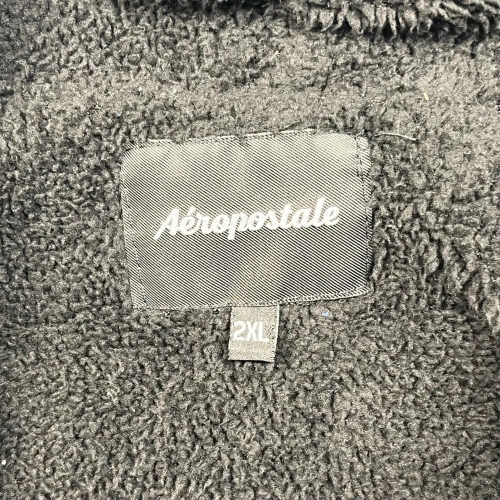 Aeropostale Full Zip Hoodie Mens 2XL Black Sherpa Lined NYC 1987 Graphic Jacket - Picture 4 of 15